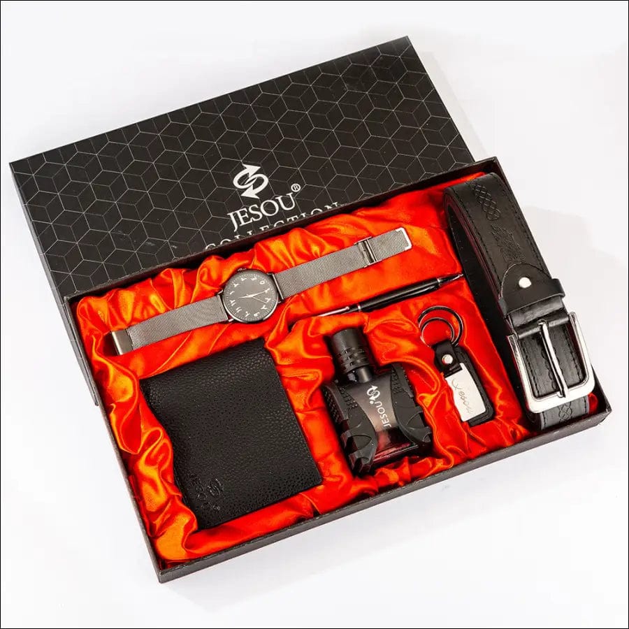 6PCS SET boutique gift set belt wallet perfume keychain