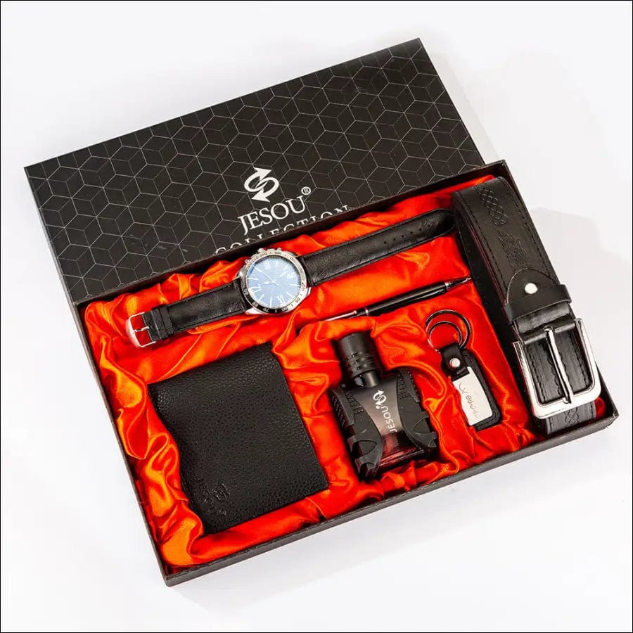 6PCS SET boutique gift set belt wallet perfume keychain