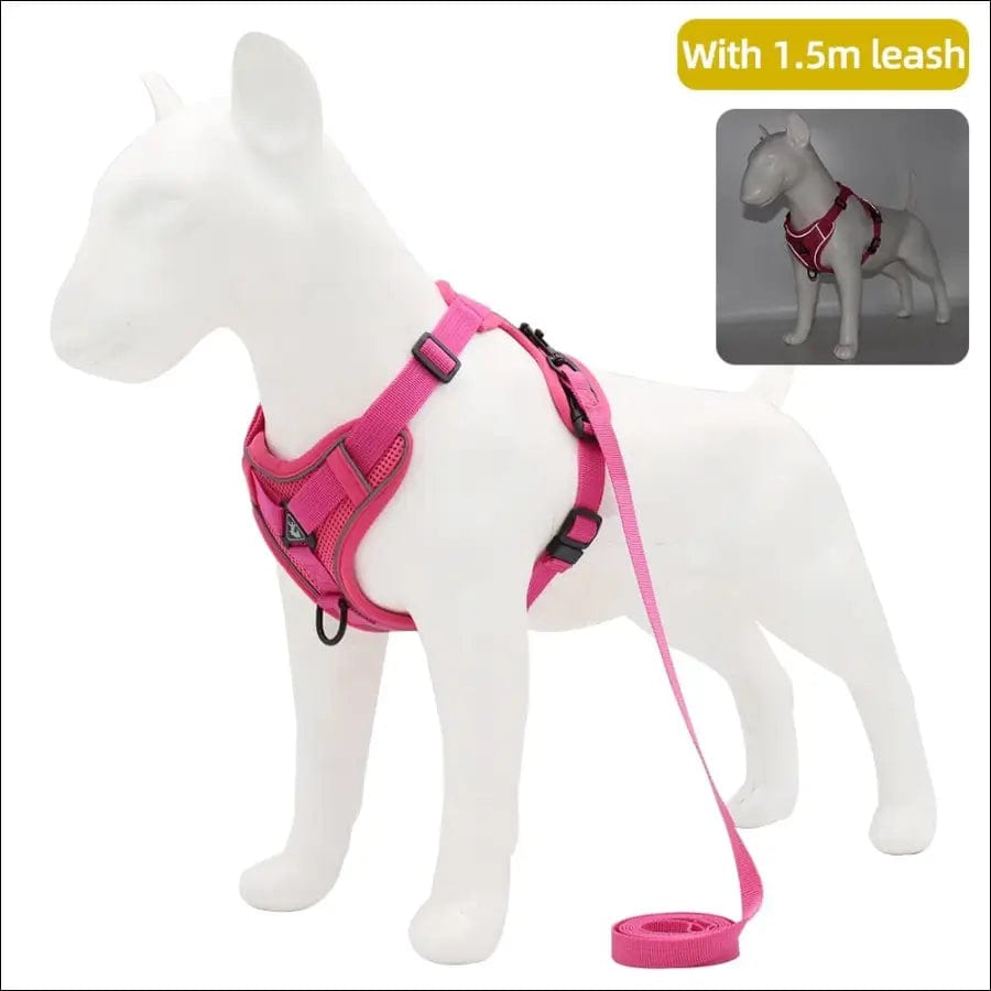 Adjustable Reflective Traction Leash Set - Rose Red / S -