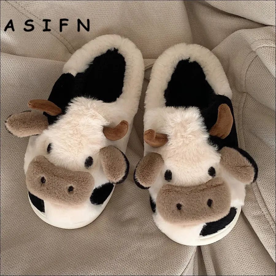 ASIFN Cute Cow Slippers Women Girls Cushion Slides Kawaii