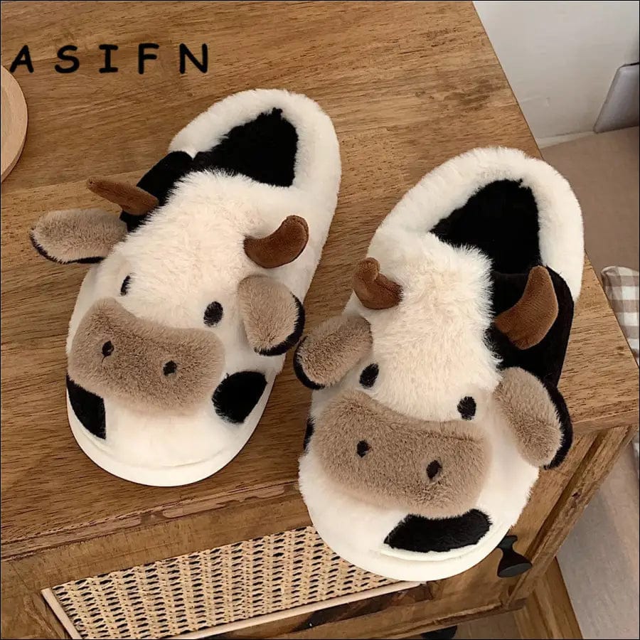 ASIFN Cute Cow Slippers Women Girls Cushion Slides Kawaii