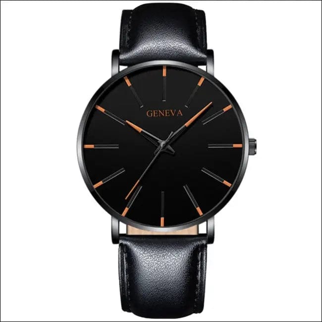 Business simple watches - Leather Black Orange -