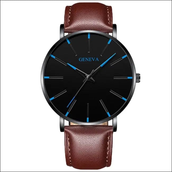 Business simple watches - Leather Brown Blue -