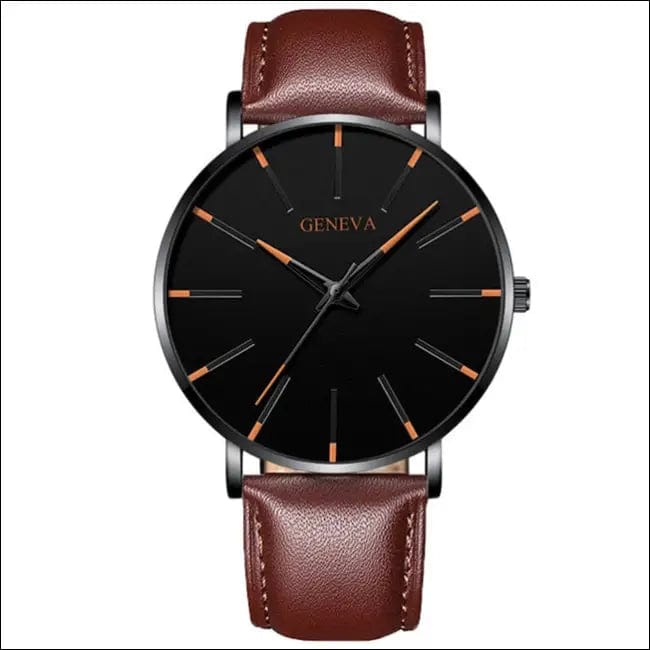 Business simple watches - Leather Brown Orange -