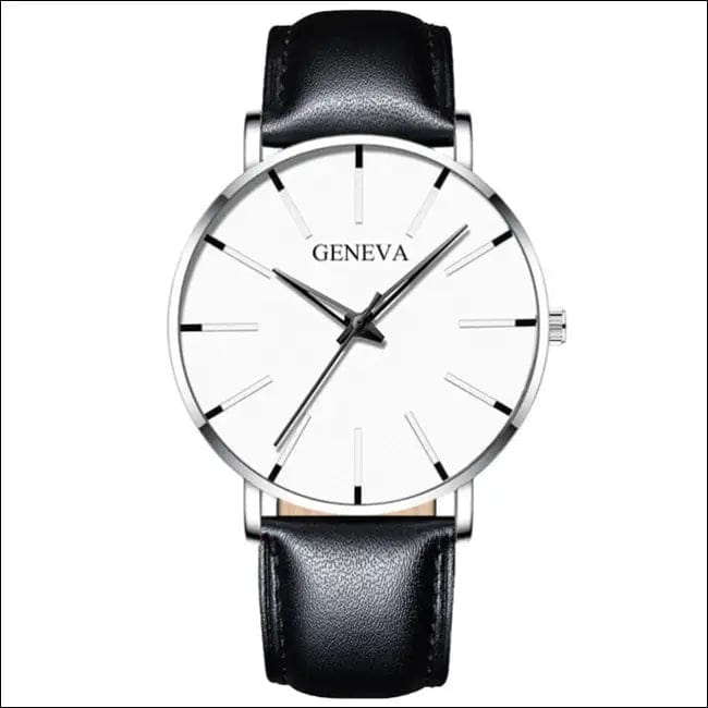 Business simple watches - Leather Silver Black -