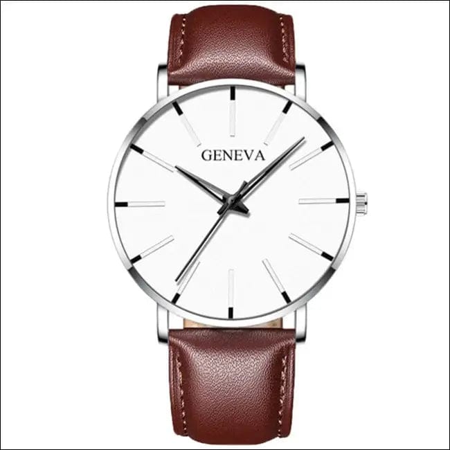 Business simple watches - Leather Silver Brown -