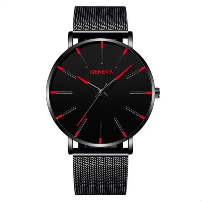 Business simple watches - Mesh Black Red -