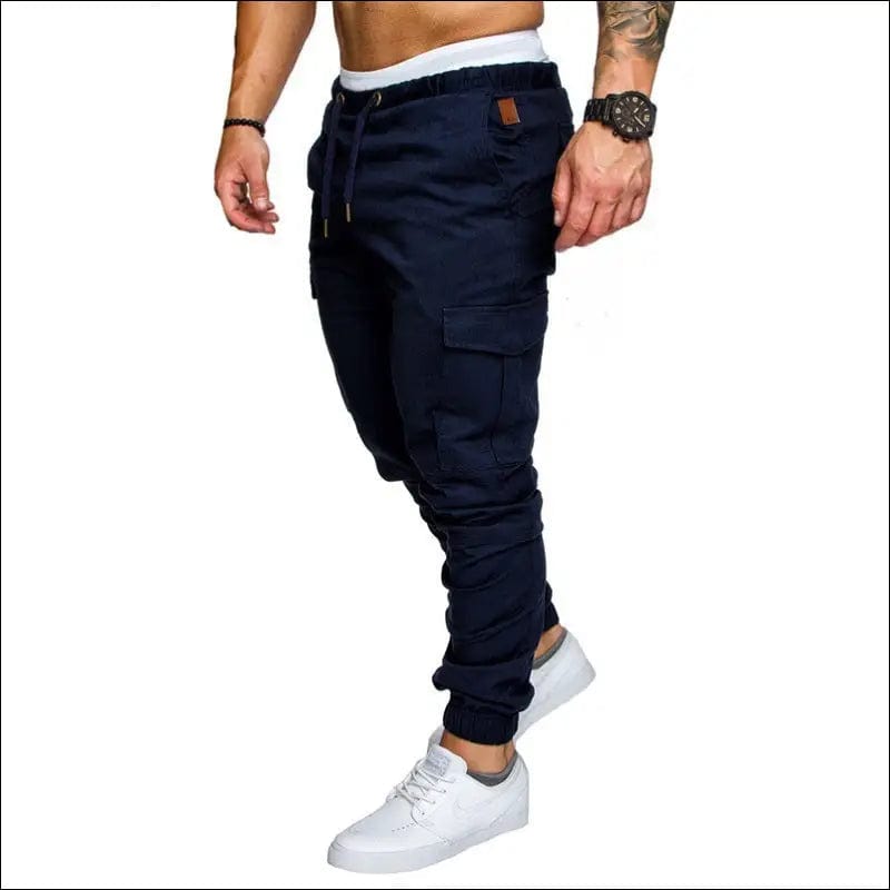 Casual Tethered Elastic Waist Joggers - navy / M -