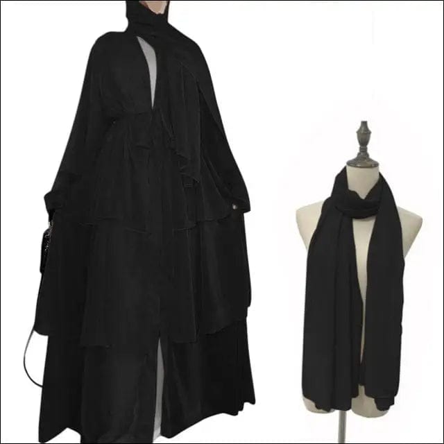 Chiffon Open Abaya Dubai Kaftan Women Dresses - Black