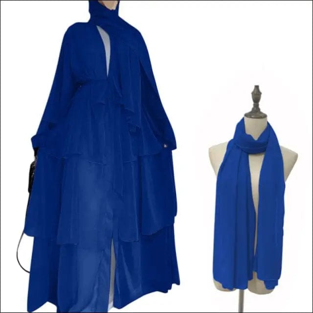 Chiffon Open Abaya Dubai Kaftan Women Dresses - Blue