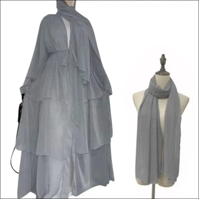 Chiffon Open Abaya Dubai Kaftan Women Dresses - Gray