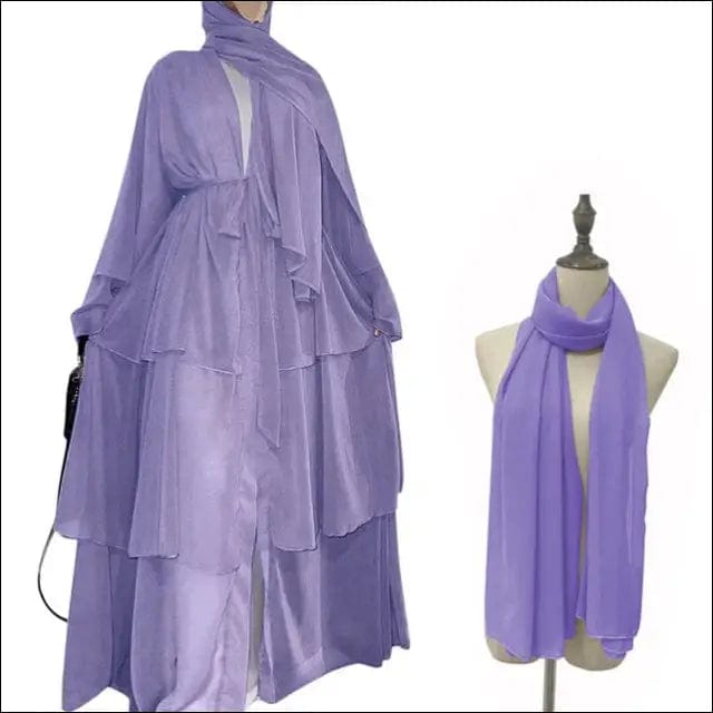 Chiffon Open Abaya Dubai Kaftan Women Dresses - Purple