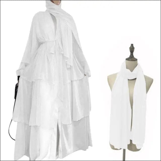 Chiffon Open Abaya Dubai Kaftan Women Dresses - White