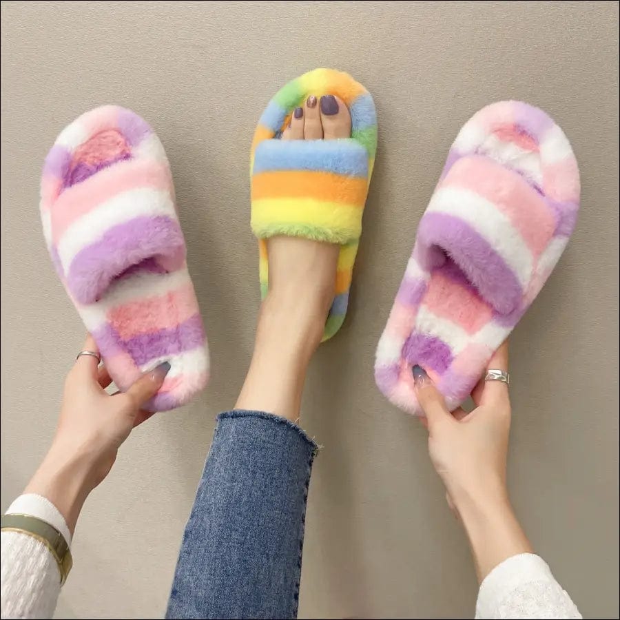 Colorful fur slippers female 2021 new cross-border foreign