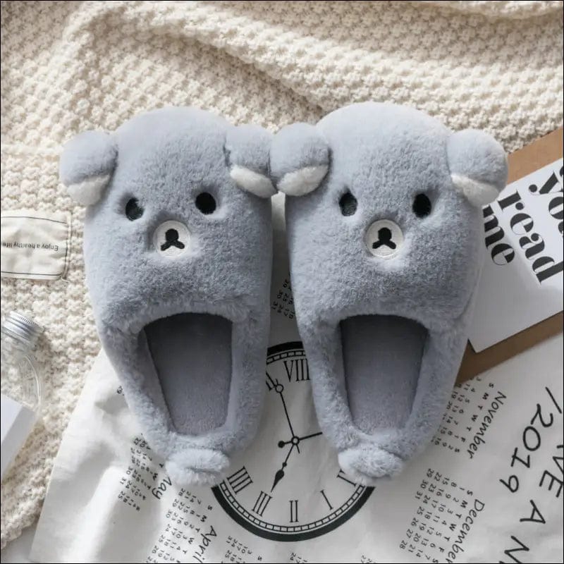 Cute cotton slippers female plush cartoon thick bottom warm