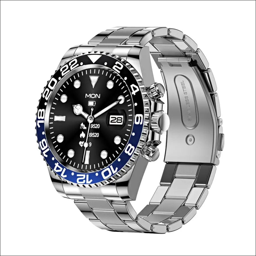 E-ROLLY Smart Watch - Black-Blue/Steel -