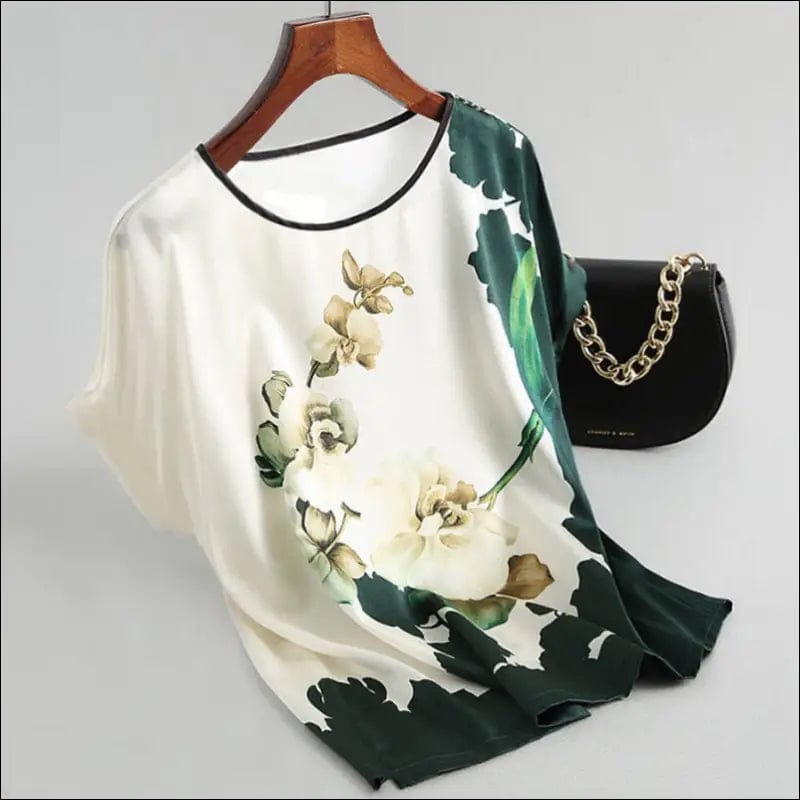 Fashion Floral Print Blouse Pullover Ladies Silk Satin