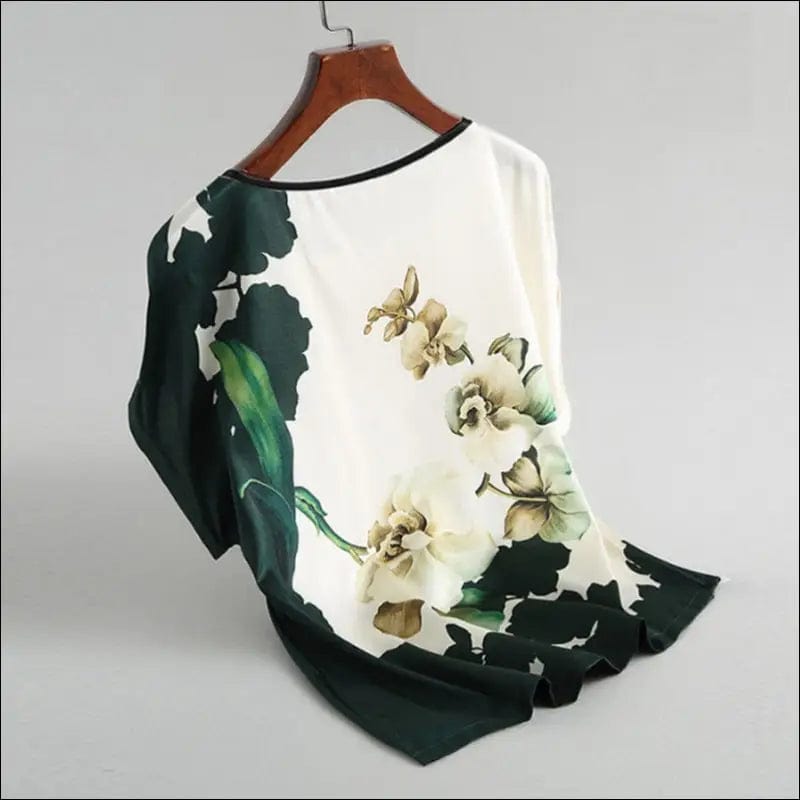 Fashion Floral Print Blouse Pullover Ladies Silk Satin