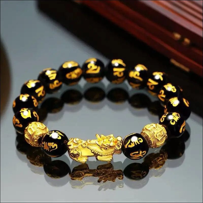 Feng Shui Black Obsidian Wealth Bracelet - Gold & -