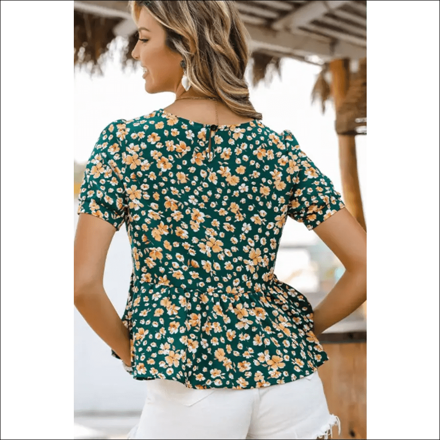 Floral Round Neck Short Sleeve Babydoll Top -