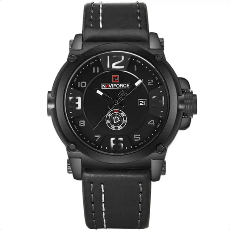 Genuine NAVIFORCE Leather Quartz Watch - black white -