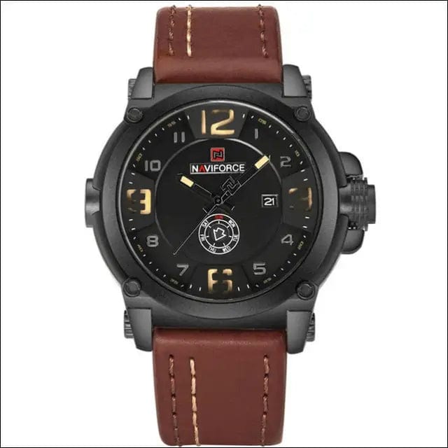 Genuine NAVIFORCE Leather Quartz Watch - brown -