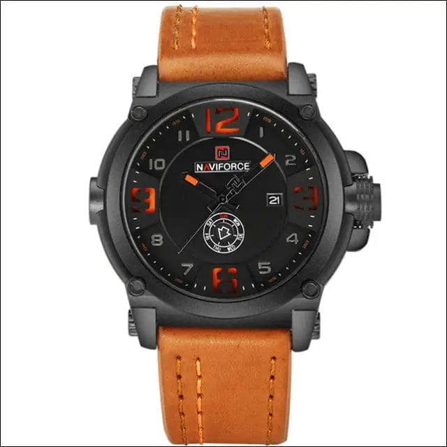 Genuine NAVIFORCE Leather Quartz Watch - orange -