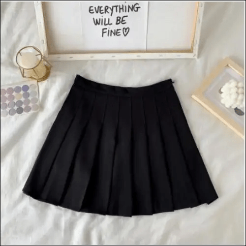 Iconic Solid Preppy Pleated Mini Skirt - Black / S -