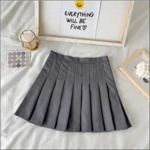 Iconic Solid Preppy Pleated Mini Skirt - Gray / S -