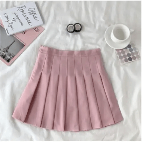 Iconic Solid Preppy Pleated Mini Skirt - Pink / S -