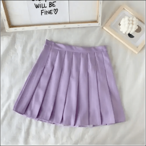 Iconic Solid Preppy Pleated Mini Skirt - Purple / S -