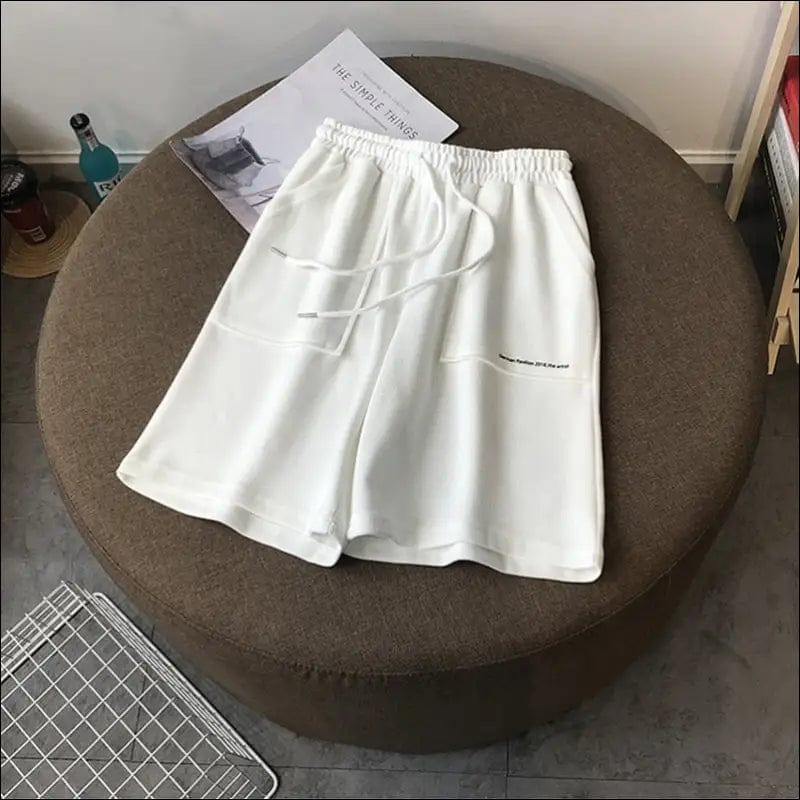 Letter Graphic Wide Leg Drawstring Shorts - white / M 50kg