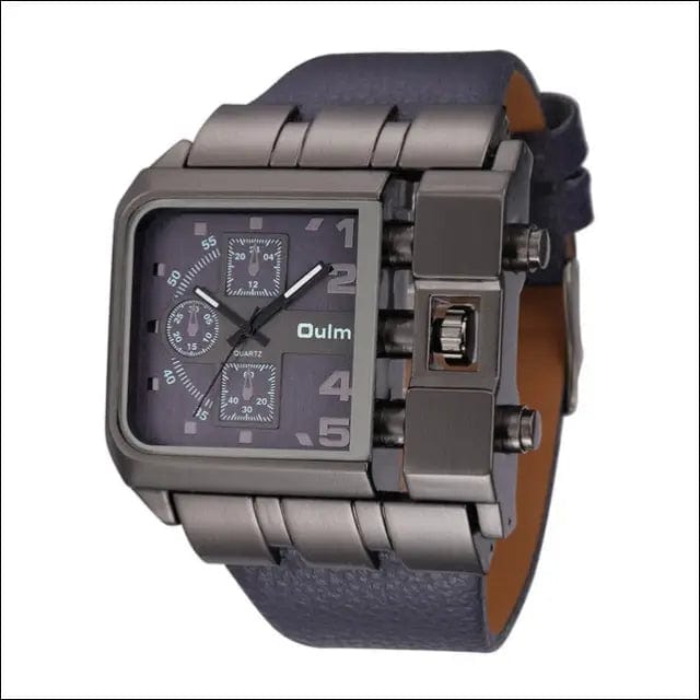 Men’s Casual Leather Watch - Dark Blue - 34970336-dark-blue