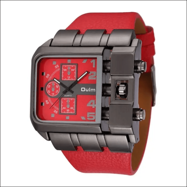 Men’s Casual Leather Watch - Red - 34970336-red BROKER SHOP