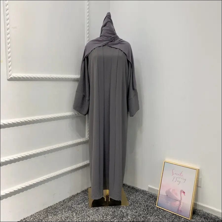 Muslim Kaftan open abaya - Gray with hijab / S -
