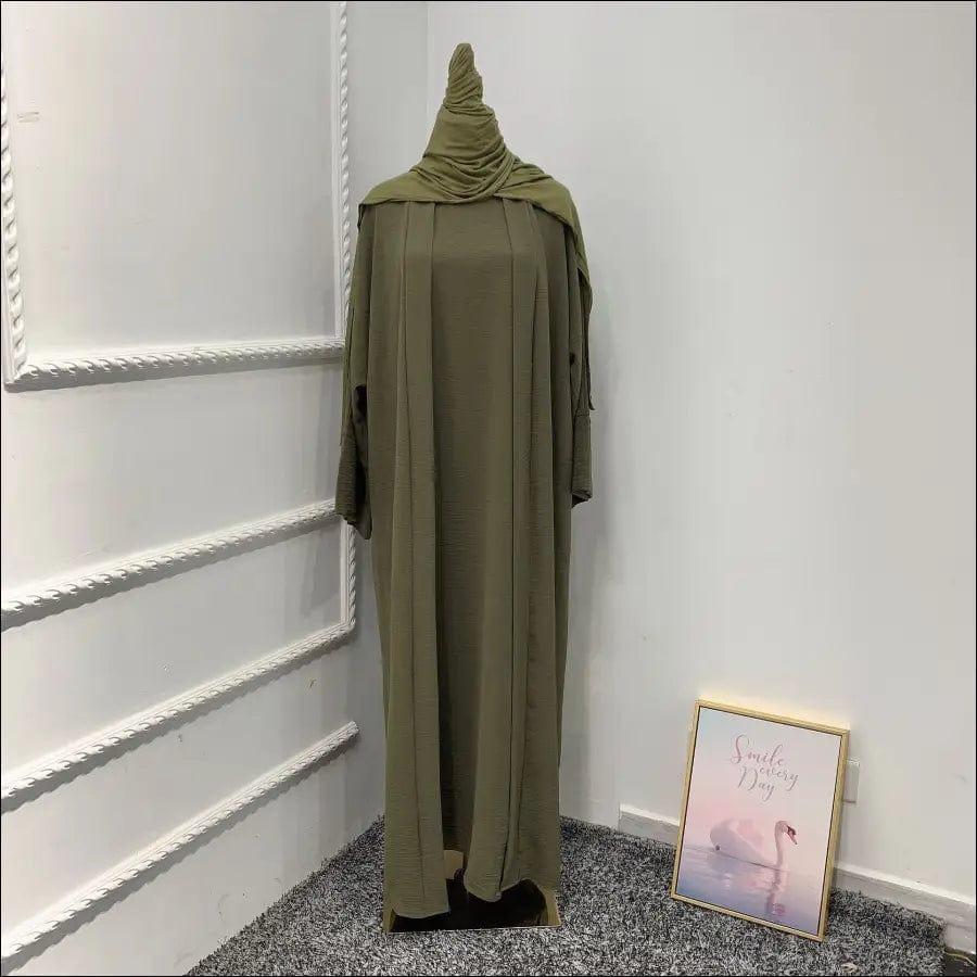 Muslim Kaftan open abaya - Green with hijab / S -