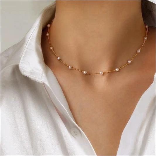 New Beads Women’s Neck Chain Kpop Pearl Choker Necklace Gold