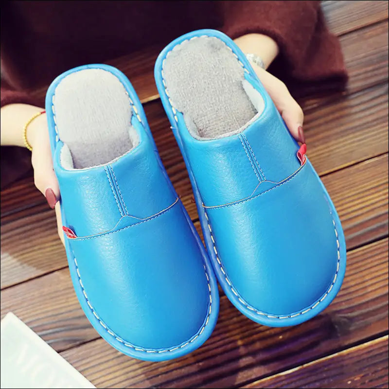 New Haining leather slippers men and women home room cotton