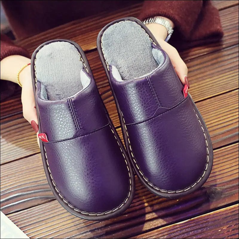 New Haining leather slippers men and women home room cotton