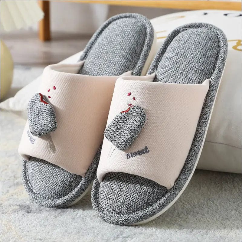 New linen slippers female four-season cartoon cute couple