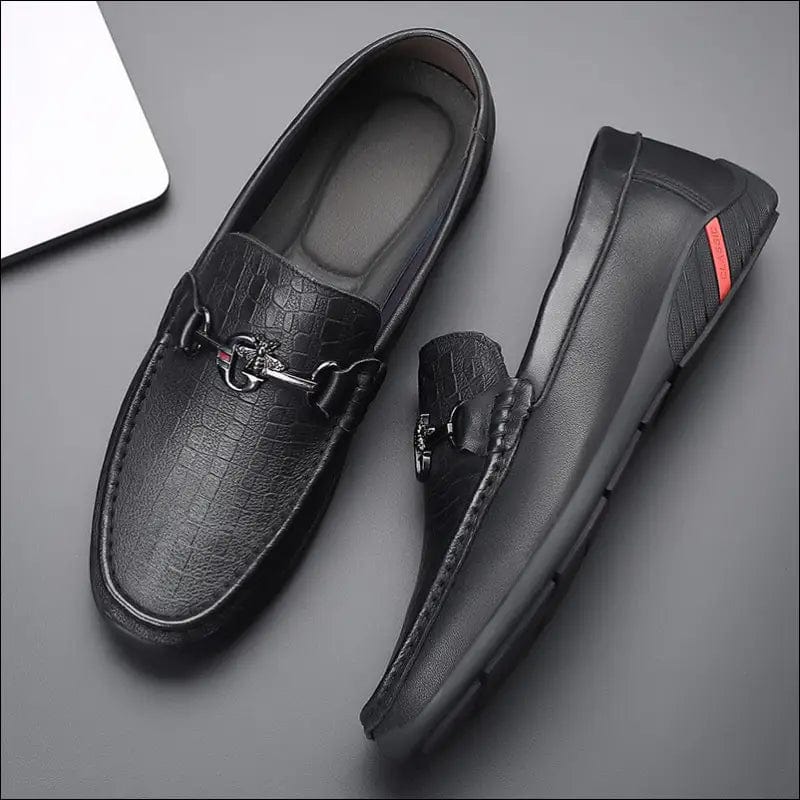 New men’s shoes leather black bean beans tide Korean casual
