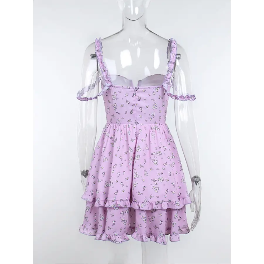 Purple Floral Off Shoulder Dress - 42361830-light-purple-s