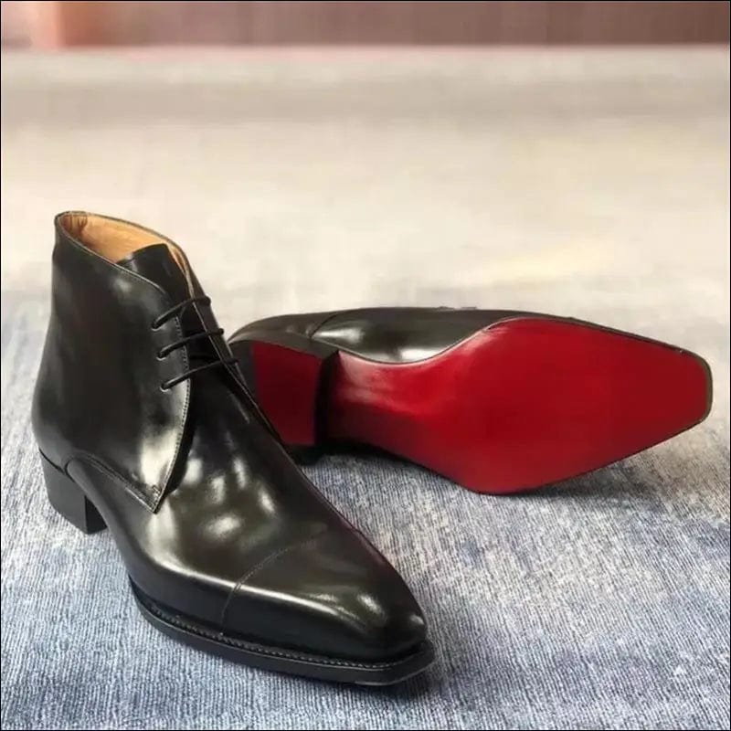 Red Sole Men Ankle Boots Square Toe Lace-up Business Chelsea