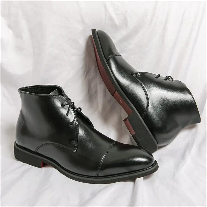 Red Sole Men Ankle Boots Square Toe Lace-up Business Chelsea