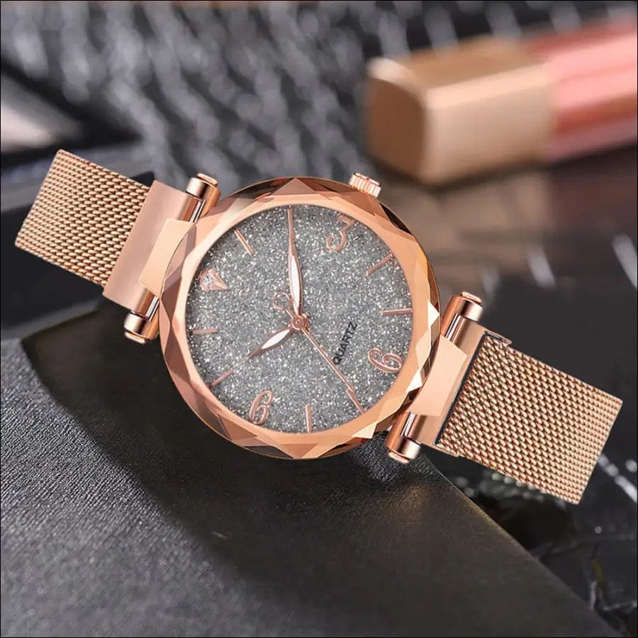 Rose Gold Women Watch 2021 Top Brand Luxury Magnetic Starry