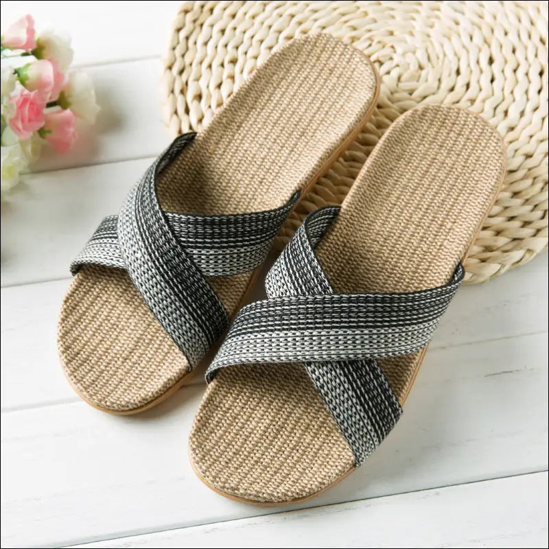 Slippers female summer linen flip shoes couple home slippers