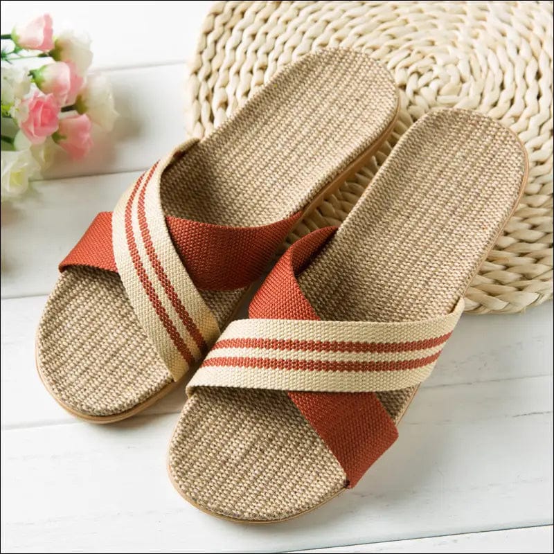 Slippers female summer linen flip shoes couple home slippers