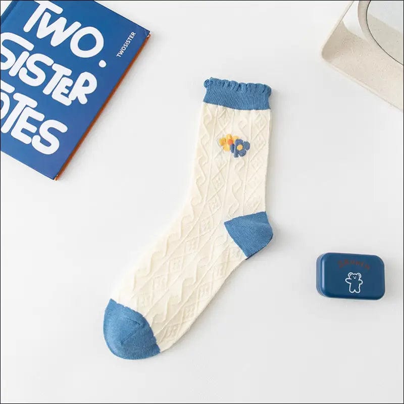 Socks women autumn and winter blue cartoon bear in stockings
