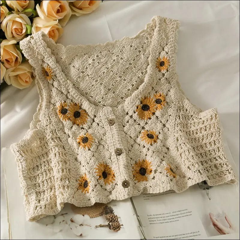 Spring Sunflower Knitted Tank Top - 88365004-white-one-size