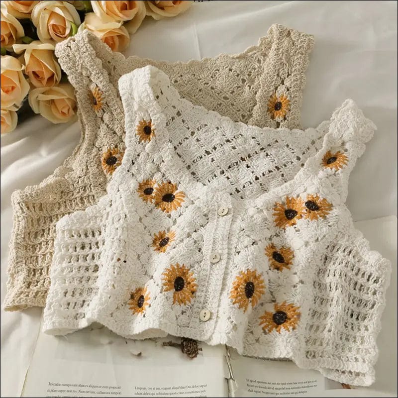Spring Sunflower Knitted Tank Top - 88365004-white-one-size